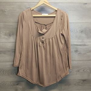 Yiqiaohuo Long Sleeve Brown Henley Top Women's Size XL